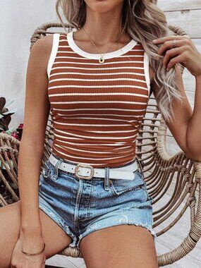 Brown Casual Women's Striped Tank Top